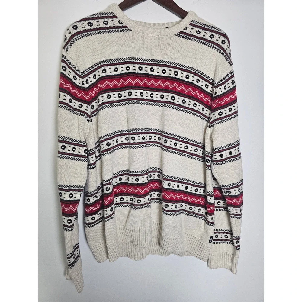 [Grandpa Core] Chaps Fair Isle Sweater Mens XXL Cream Red Geometric Cotton Knit